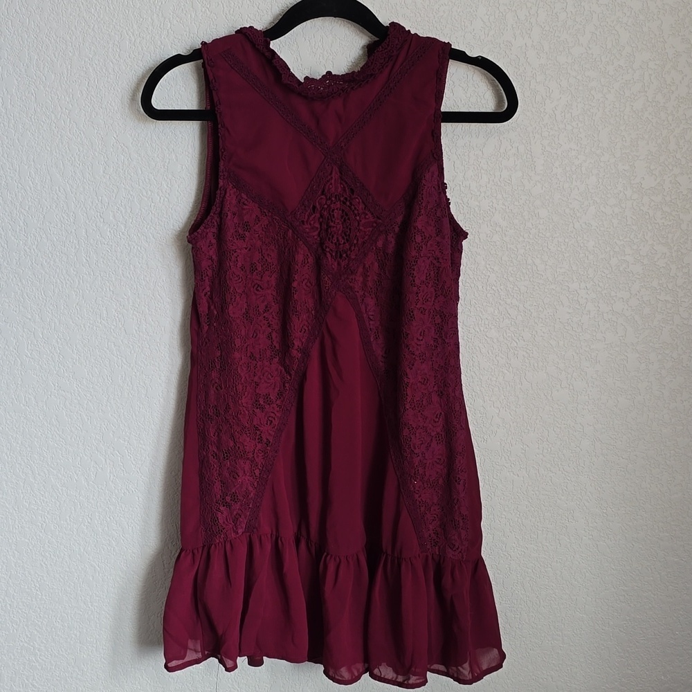 Entro Maroon Lace Ruffle Dress S